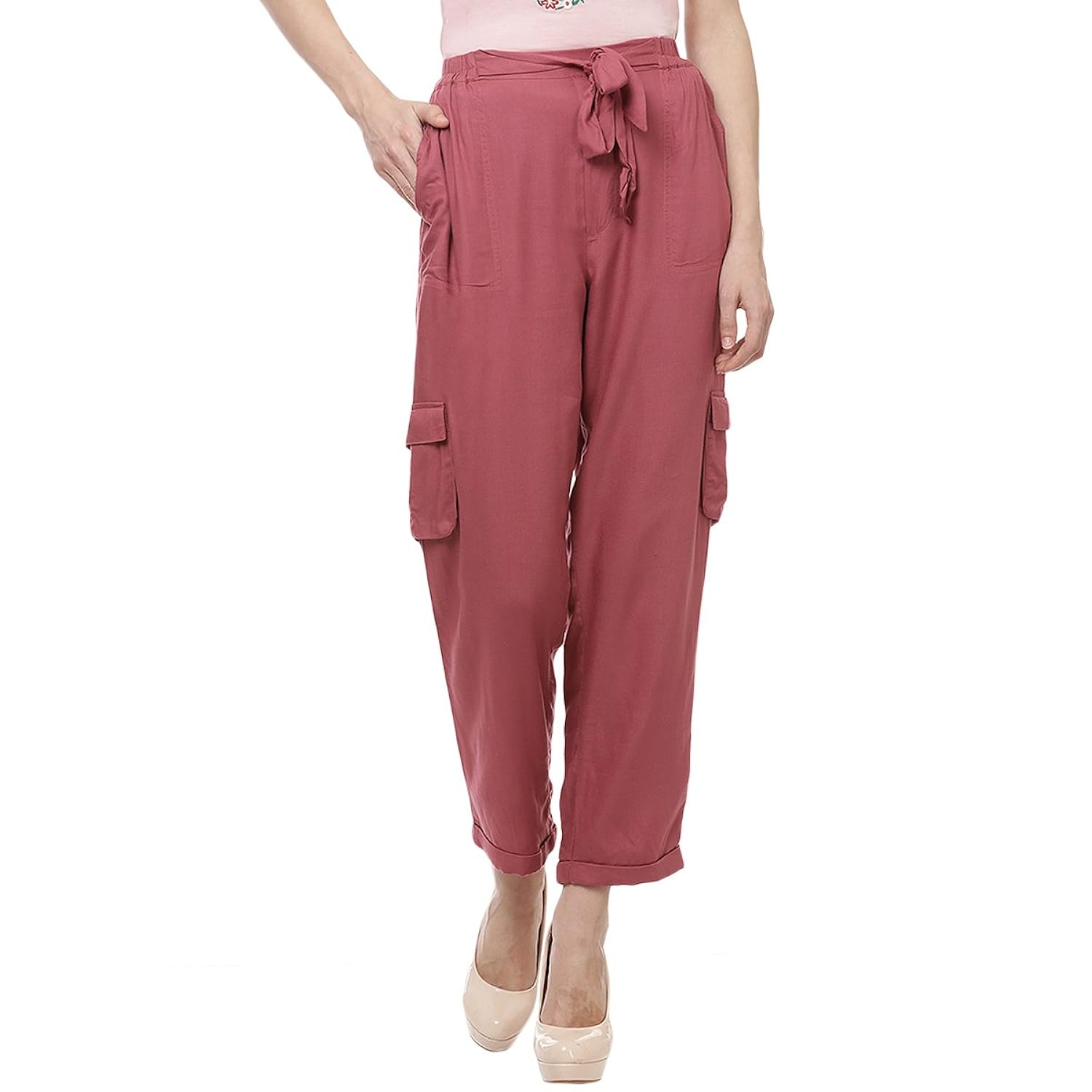 sbuys young women's pink ankle length cargo pant
