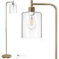 addlon Floor Lamps for Living Room Bright Lighting with Glass lampshade, Modern Bright Floor Lamp with LED Bulbs Industrial Standing lamp for beroom, Tall Pole Lamps Office - Brass Gold