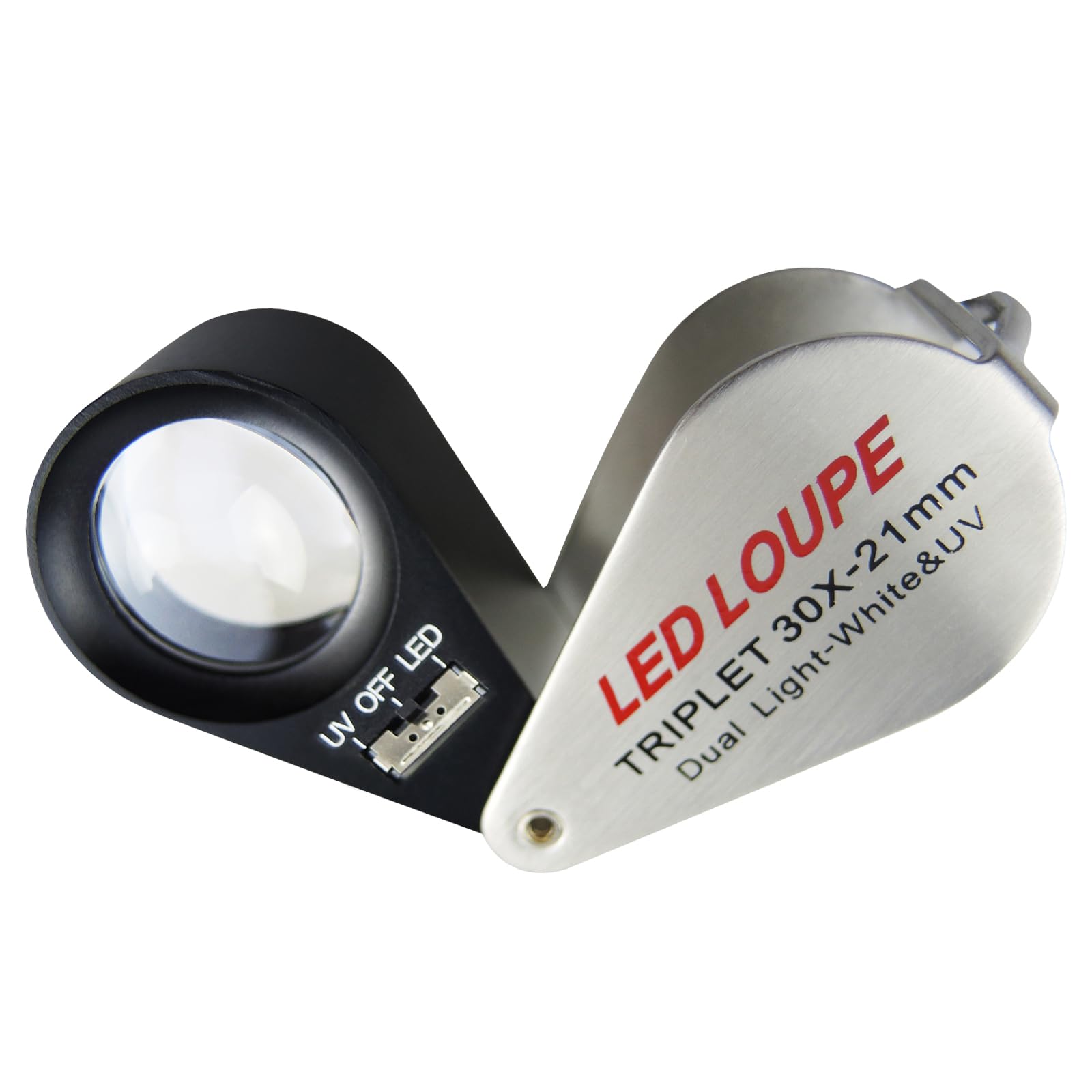 Gain Express 30x Jeweler Loupe 21mm Lens Diameter Magnifier with LED and UV Lightning, Round Body Magnifyng Kit