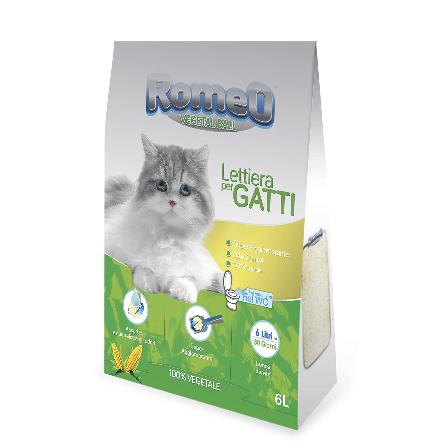 PORRINI Natural Bed for Cat Trays of Corn Extra Absorbent, 6 L, Cat