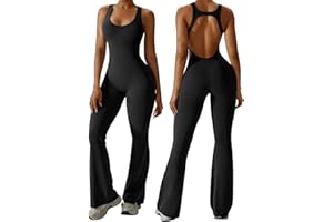 OEAK Womens Flare Jumpsuit Tummy Control Cutout Romper Workout Outfits Sleeveless Unitard Seamless One Piece Backless Bodycon