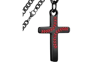 NUKAYAI Baseball Cross Necklace for Son Grandson, Black/Gold/Silver Stainless Steel Cuban Chain 16"/18"/20" Birthday Anniversary Christian Baseball Cross Pendant Necklaces Gifts for Nephew Niece