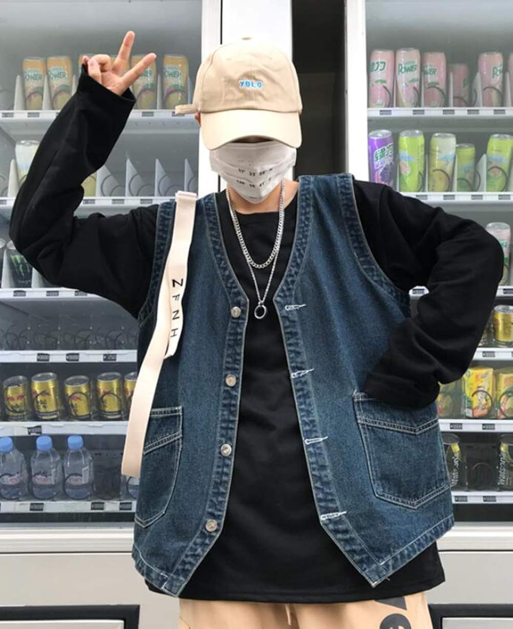 Amazon Rehoodnメンズ デニム ベスト メンズ 春 夏 袖なし カジュアル デニムベスト アウター メンズ ジージャン デニム ベスト ベスト 通販