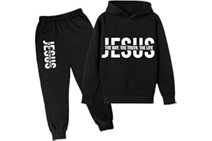 WOMAIL Boys Girls JESUS Hoodie Tracksuit 2 Pieces Set Athletic Casual Hooded Sweatshirt and Joggers Set Sweatsuit Outfits