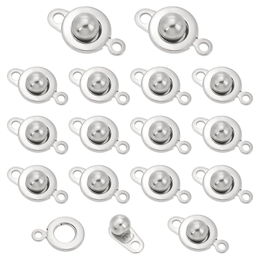 UNICRAFTALE 20pcs Snap Clasps Stainless Steel Snap Button Clasps Ball & Socket Snap Clasps Fastener Clasp for Necklace Bracelet DIY Craft, Stainless Steel Color