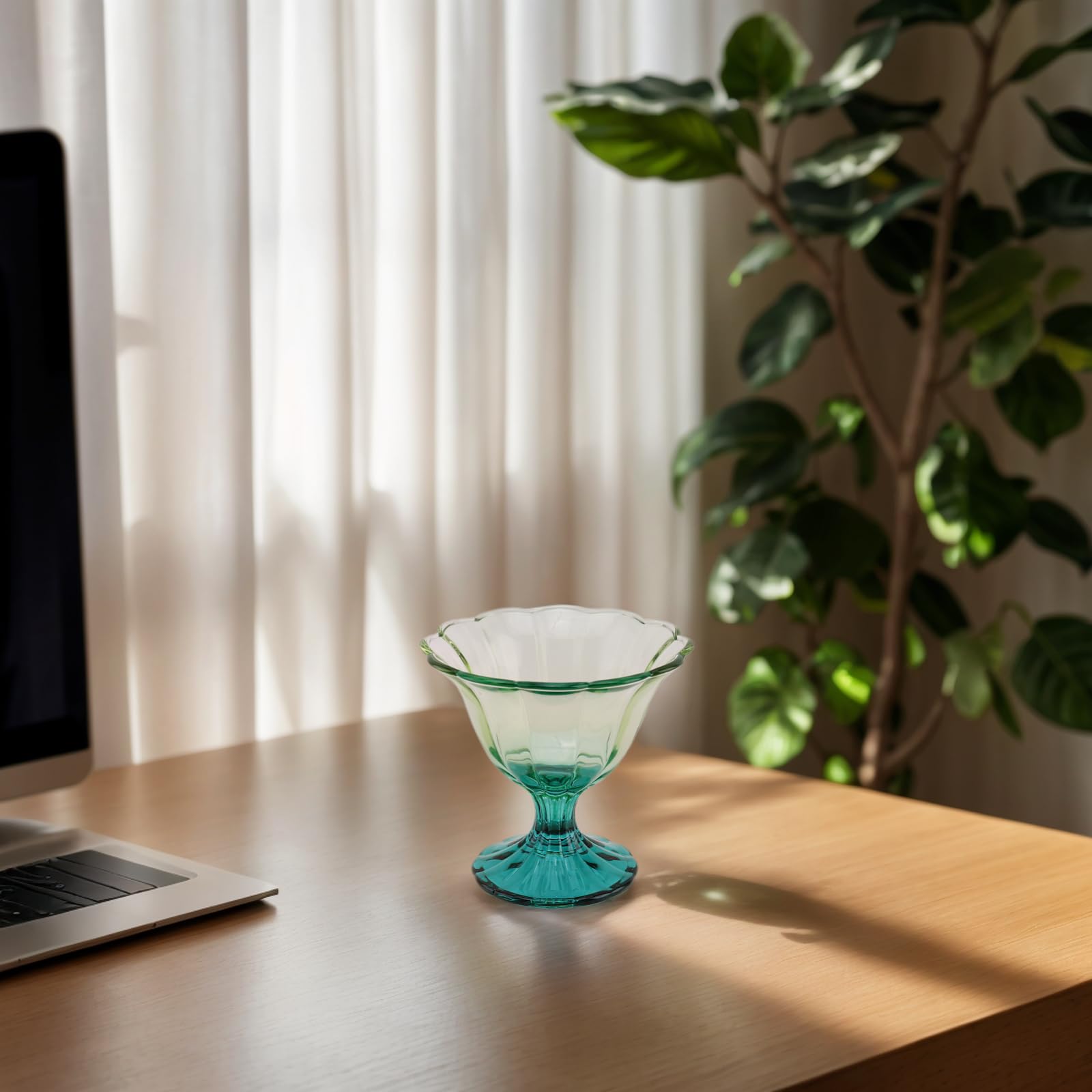 Glass Dessert Bowls 10 Oz Set of 4 Ice Cream Cups Footed Bowl Green Clear Drinking Cup for Sundae, Dessert, Candy, Fruit, Ice Cream, Snack Pudding