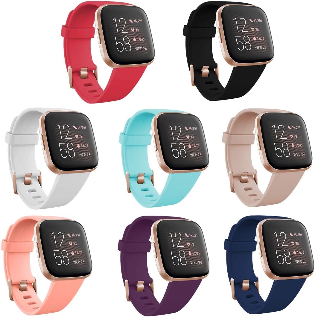 TECKMICO 8PCS Bands Compatible with Versa 2 Bands,Classic Soft Sport Replacement Wristband Compatible with Versa/Versa 2/Versa Lite for Women Men,Rose Gold Watch Buckle