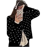 GORGLITTER Women's Polka Dots Sweater Trendy Button Up Open Front Cozy Cute Knit Cardigan Comfiest Airport Outfits