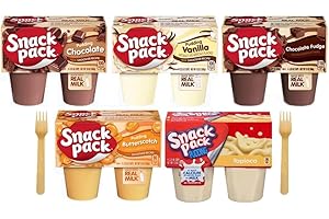 Snack Pudding Bundle with Chocolate, Vanilla, Chocolate Fudge, Butterscotch, and Tapioca, 4 Cups of Each Flavor (20 Cups Total) - with Two Make Your Day Sporks