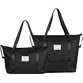 Foldable Travel Duffle Bag, Waterproof Weekender Carry On Tote Bags for Women Men, Sport Gym Hospital Bag for Labor Delivery, Handheld Luggage Bag with Trolley Sleeve, Black,1 Pack