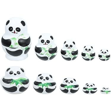10-teiliges Matrjoschka-Panda Holzspielzeug – Russische Nesting Puppen, Handgemacht