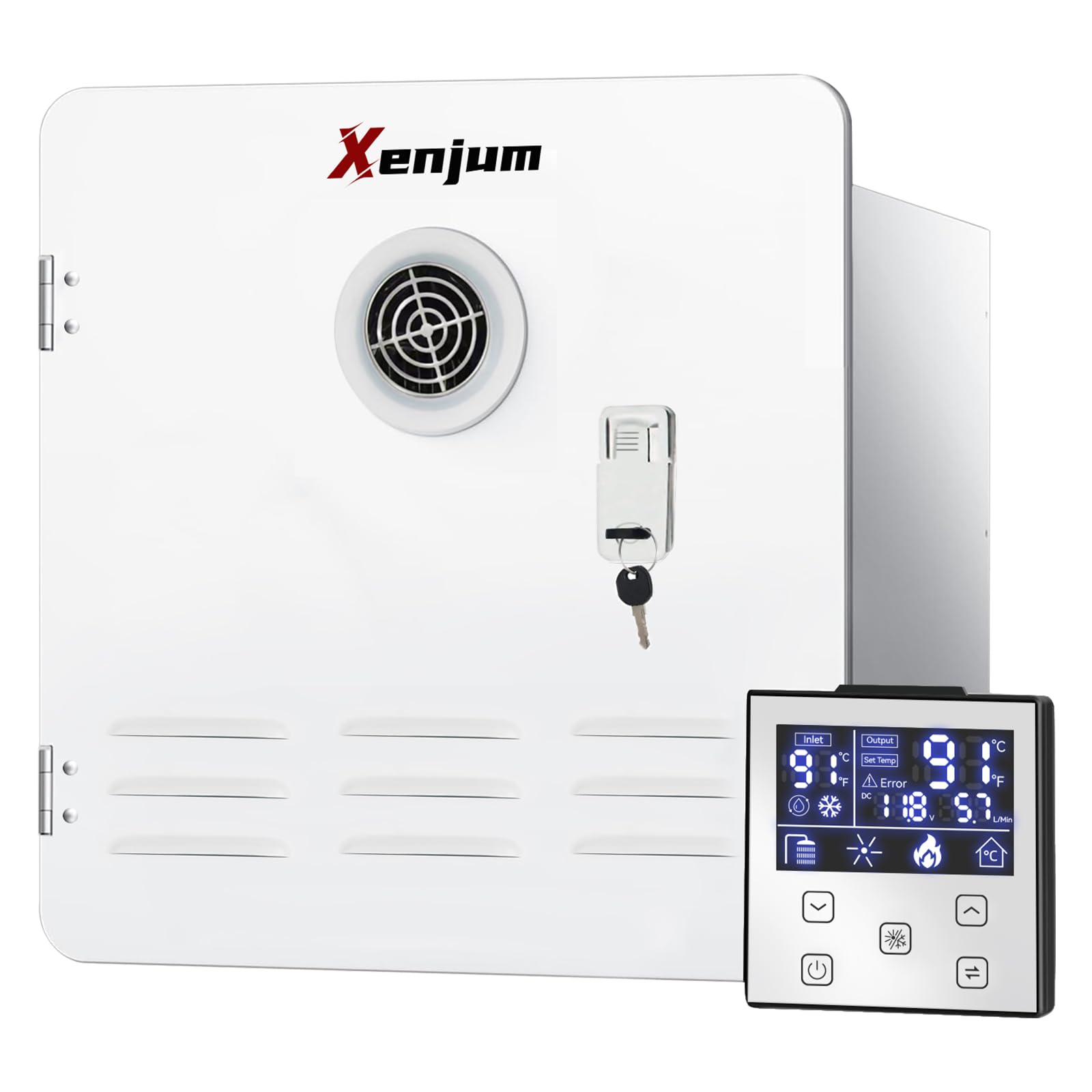 Photo 1 of Xenjum RV Tankless Water Heater, 65,000 BTU Instant RV Hot Water Heater with Showerhead Kit, 12V Camper Water Heater Propane with Double Water Outlet & Remote Controller