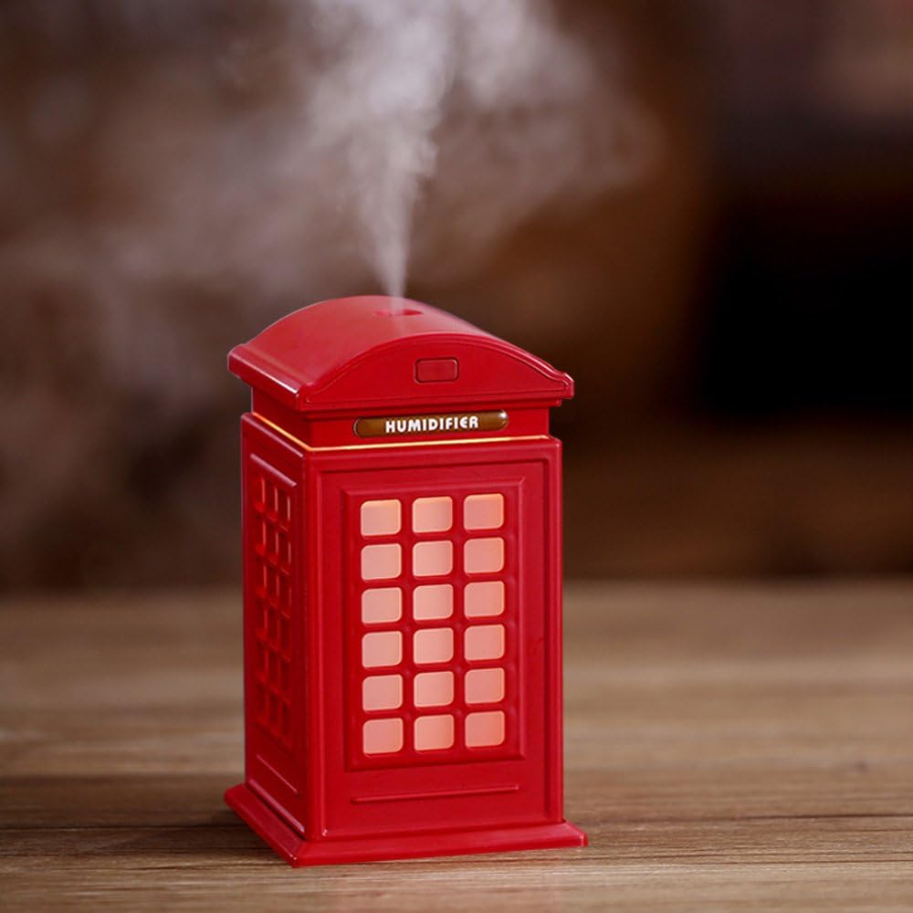 Areally USB Ultrasonic Cool Mist Humidifier, 300ml Telephone Booth Design Mini Cute Air Humidifier with 7 Color Gradual Change Night Lights for Bedrooms, Home, Office, Baby, Yoga