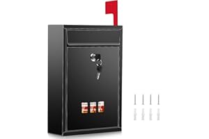 Wall Mount Mailbox for Outside, Locking Mailbox with Flag, Large Security Mailbox with Key Lock, Metal Drop Box for Outdoor, 