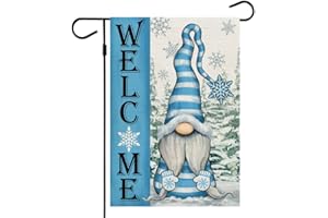 Crowned Beauty Hello Winter Snow Gnome Garden Flag 12x18 Inch Small Double Sided Yard Decorative Holiday Seasonal Outside Welcome Burlap Farmhouse Decoration