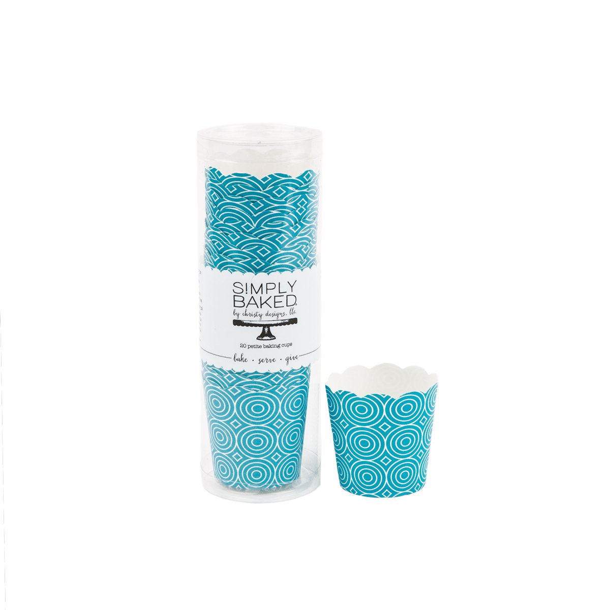 Simply Baked Petite Paper Baking Cups Turquoise Circles 20-Pack Disposable and Oven-safe