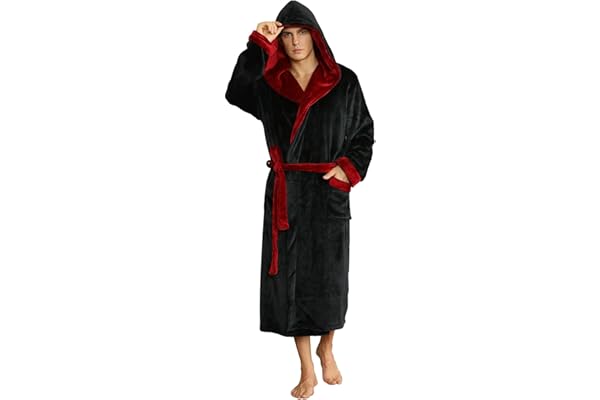 U2SKIIN Mens Hooded Robe, Plush Robes for Men Long Fleece Bathrobe