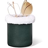 Mysticline Plush Lined Glasses Holder,Protective Leather Eyeglass Case,Anti-Scratch Eyeglass Holder Stand for Nightstand,Office Desk,Dark Green