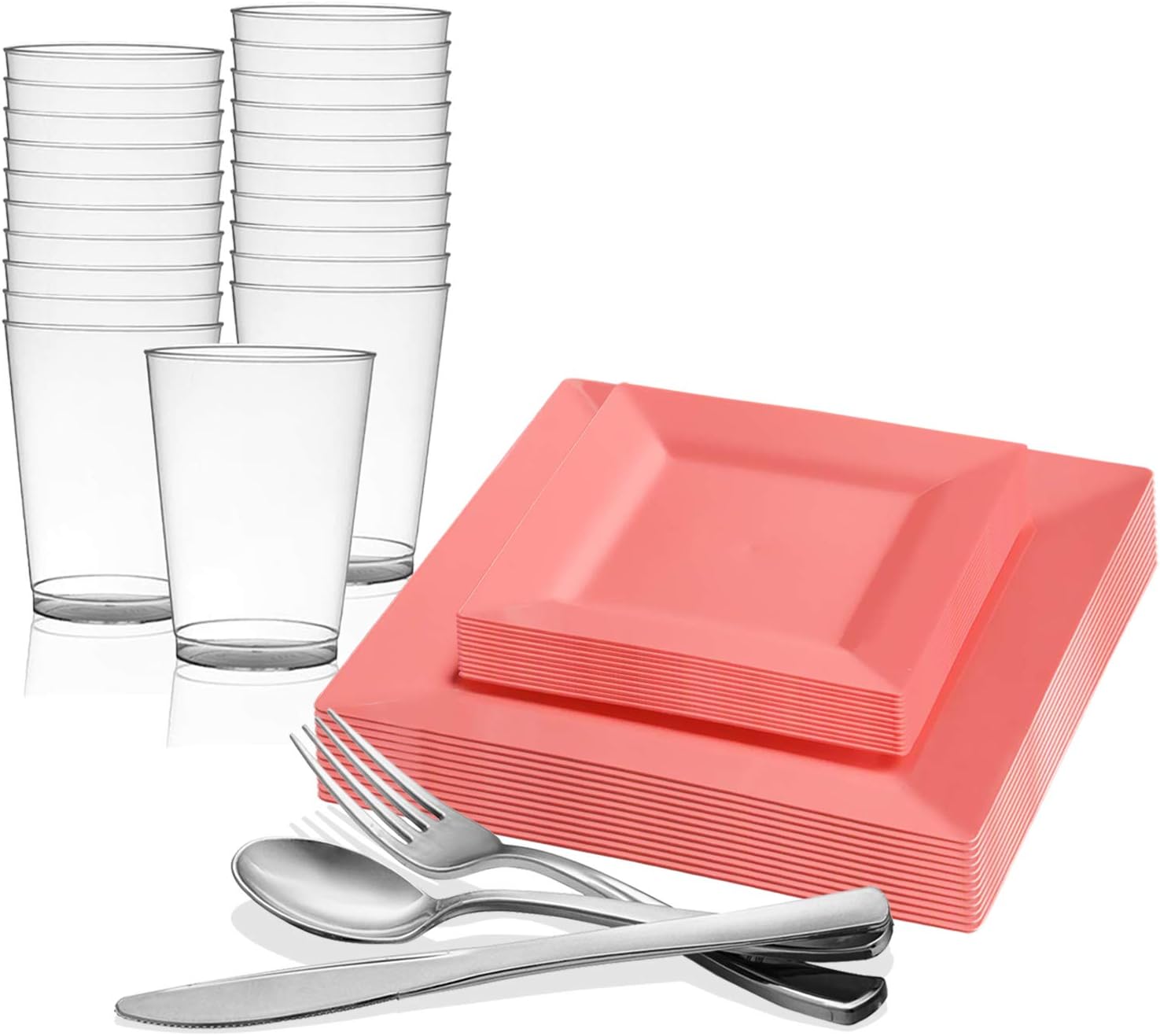 Disposable Plastic Dinnerware Set for 60 Guests Includes