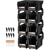 VEVOR Plastic Stackable Storage Bins, 10.9 x 5.5 x 5.1 inch (8 Pack), Plastic Containers for Organizing and Storage Bins for Closet, Garage, Small Parts, Office Supplies and Other Accessories, Black