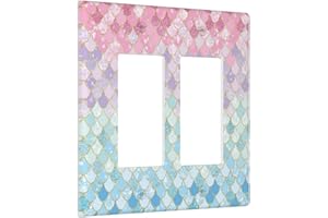 XUEJIAKU Colorful Mermaid Scales 2 Gang Rocker Decora Light Switch Cover Decorative Outlet Covers Wall Plate Electrical Faceplate Switchplate for Bathroom Girls Bedroom Kids Baby Nursery Living Room Decor