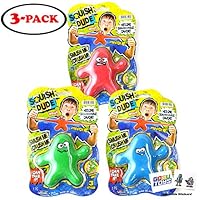 Squish Dude (3 Pack) Three Colors - Red, Blue, Green, Smush, Crush, Stretch, Squish with 2 GosuToys Stickers