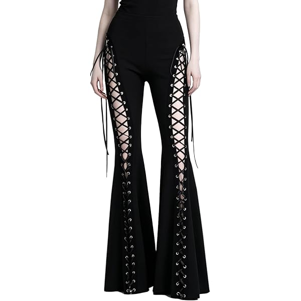 Sexyshine Women's Lace Up Gothic Black Punk Pants Eyelets Bandage