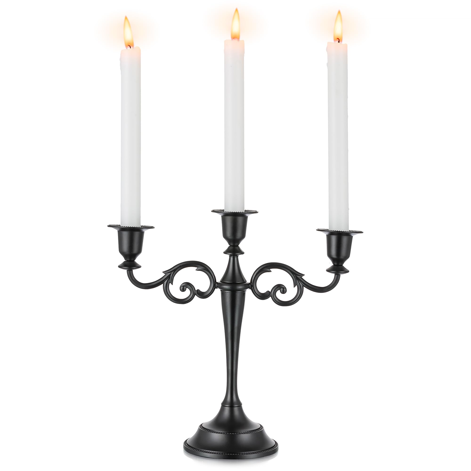 Sziqiqi Halloween Candelabra Candle Holder 3-Arms Candlestick Holders, Matte Black Candle Stick Stands for Taper Candles for Candlelight Dinner Party Wedding Table Centrepieces Christmas Mantel Decor