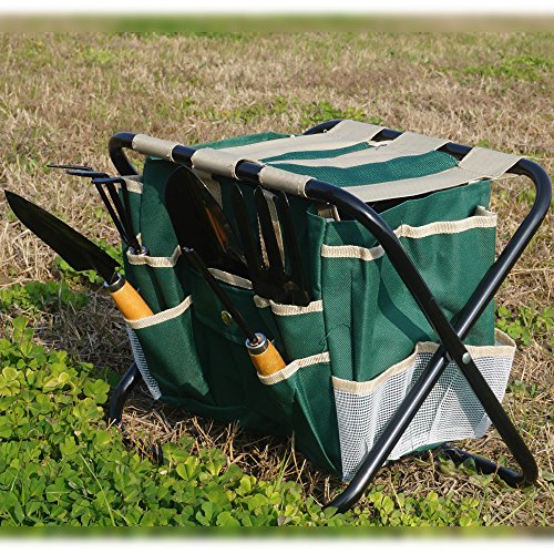 VIMOA Garden Tool Set 5-Piece Garden Tools with Folding Stool and Tool Bag - Thumbnail 2