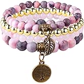 JTK Design Natural Semi Precious Gemstone beads bracelet for women Energy Reiki Healing Crystal Stretch Stackable Bracelets with Yoga Charms 4in1 set