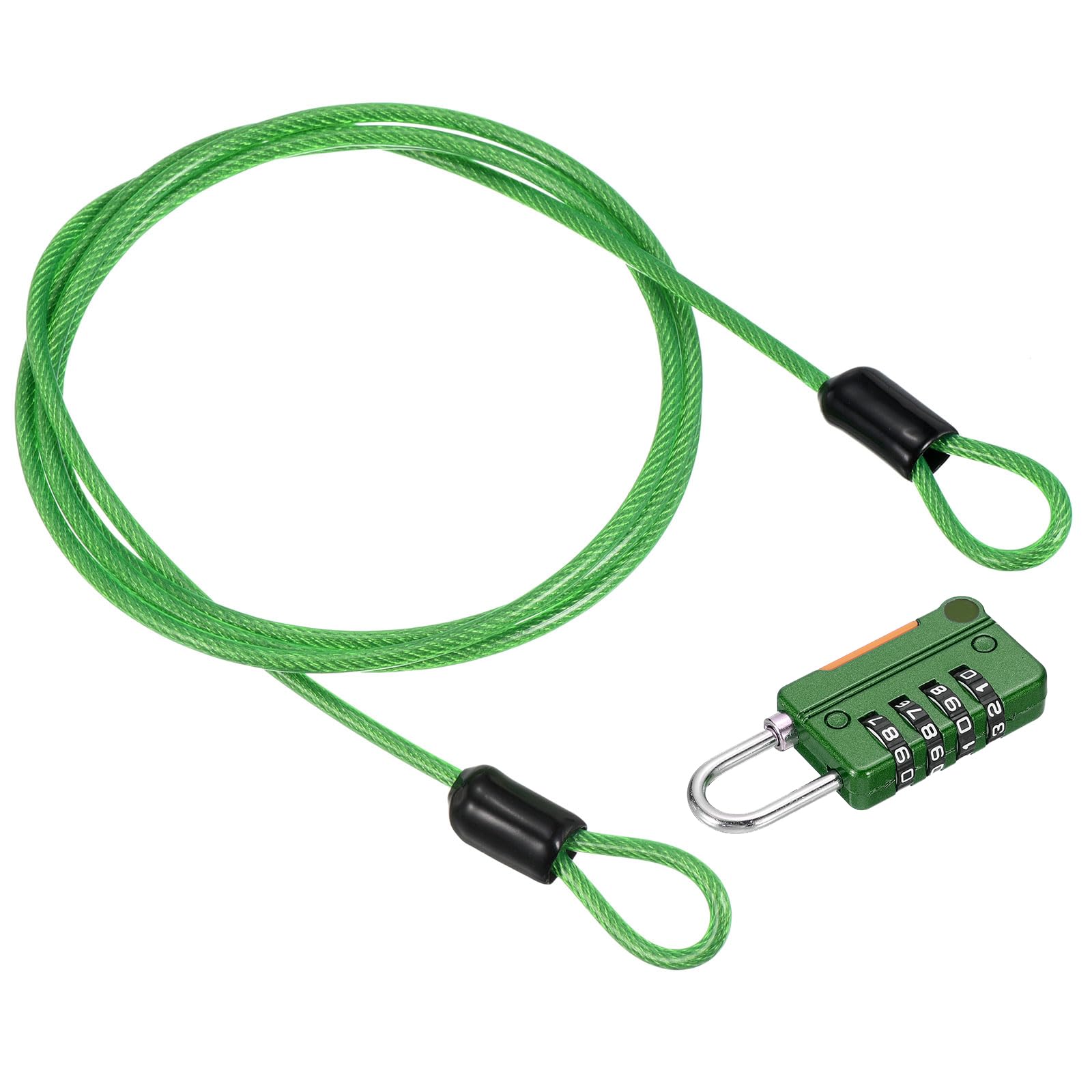 PATIKIL Security Steel Cable with 4 Digit Combination Lock, 3Ft Coated Safety Wire Rope Double Loop Padlock for Outdoor Travel Luggage, Green