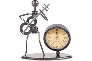 WINTERWORM Classic Vintage Old Fashion Iron Art Musician Clock Figure Ornament for Home Office Desk Decoration Gift (C70 Guitar)