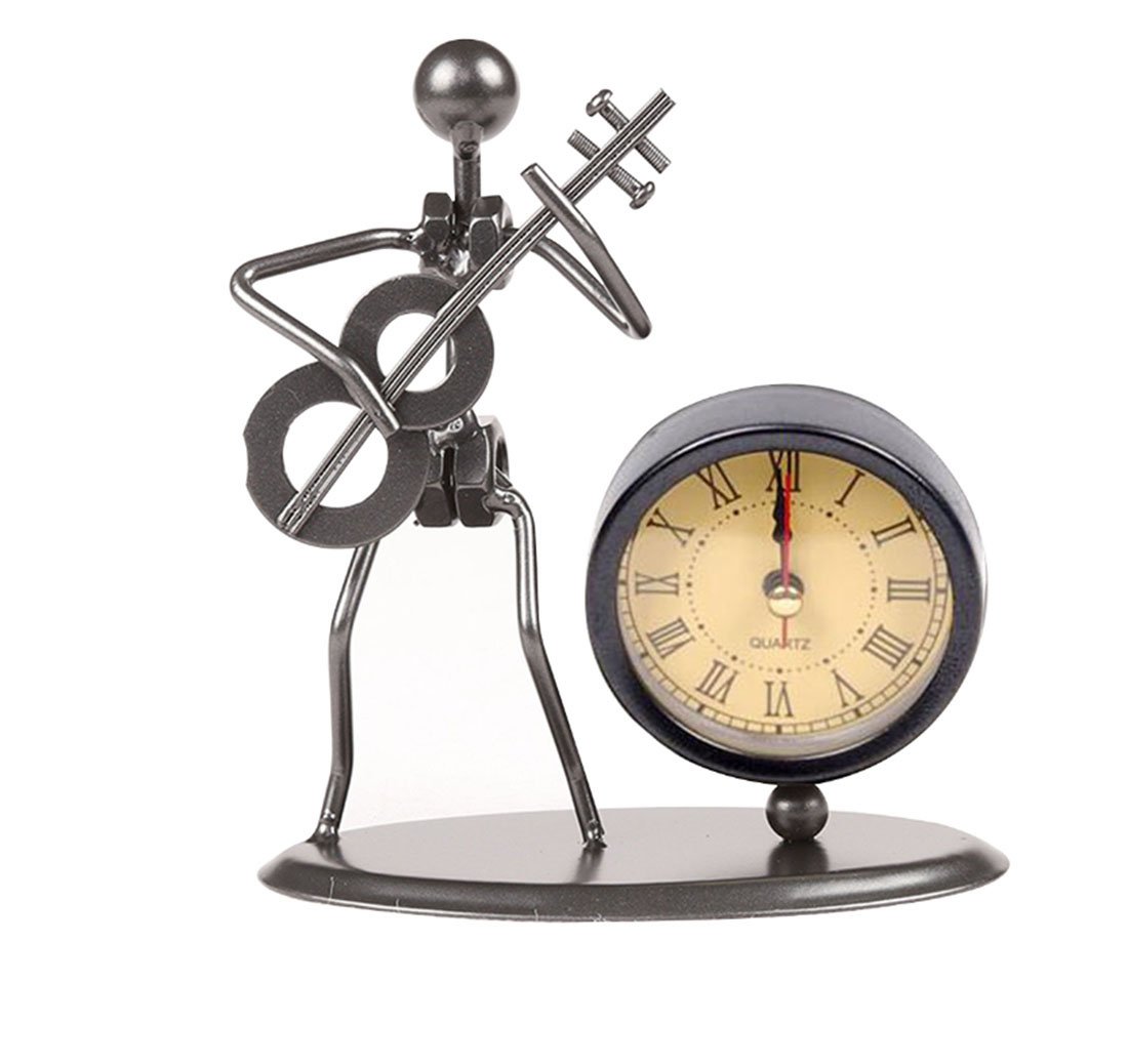 Classic Vintage Old Fashion Iron Art Musician Clock Figure Ornament for Home Office Desk Decoration Gift (C70 Guitar)