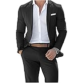 Mens Cotton Suit 2 Piece Set Slim Fit One Button Solid Dress Casual Blazer Formal Wedding Party Prom Tuxedo Jacket and Pants
