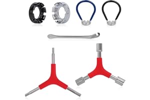 7pcs Bicycle Spoke Wrench Set, Portable Bike Spokes Tool Kit with 2 Spoke Keys, 2 Rubber Grip Wrenches, Tire Lever, Y Hex Wre