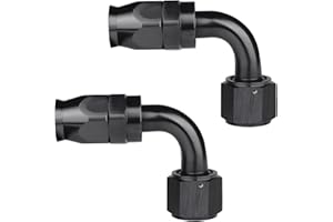 VehiMata 3AN PTFE Fuel Hose End Joint Fitting Adapter 90 Degree 2PCS for PTFE E85 Fuel Line Only Aluminum Black