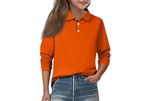 WUJIJIA Girls' Long Sleeve Polo Shirt Classic Solid Color Soft Top School Uniform Casual Wear for Kids