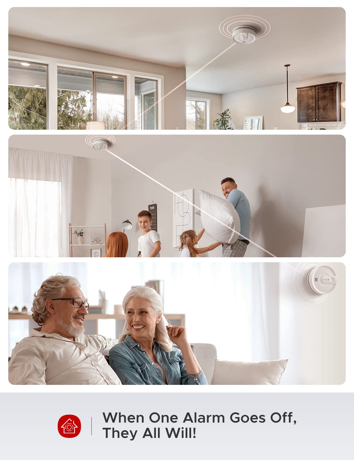 X-Sense Smoke Detector, Wireless Interconnected Smoke Alarm with 10-Year Battery Life, Wireless Smoke Detector, SD20-W, Pack of 3