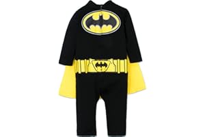 WARNER BROS. Justice League Batman Superman Baby Zip Up Cosplay Costume Coverall and Cape Newborn to Little Kid