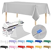 GlitshHaven 54 Inch X 100 Feet Plastic Table Cover Roll Disposable Tablecloth with Slide Cutter for All Type/Shape Tables | Table Cover for Party, Picnic, Banquet & Outdoor Activities (Silver Grey)