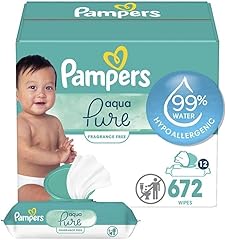Pampers Baby Wipes Aqua Pure, 99% water-based wipes, Hypoallergenic and Unscented Baby Wipes, 672 Wipes Total (12 Flip-Top Pa
