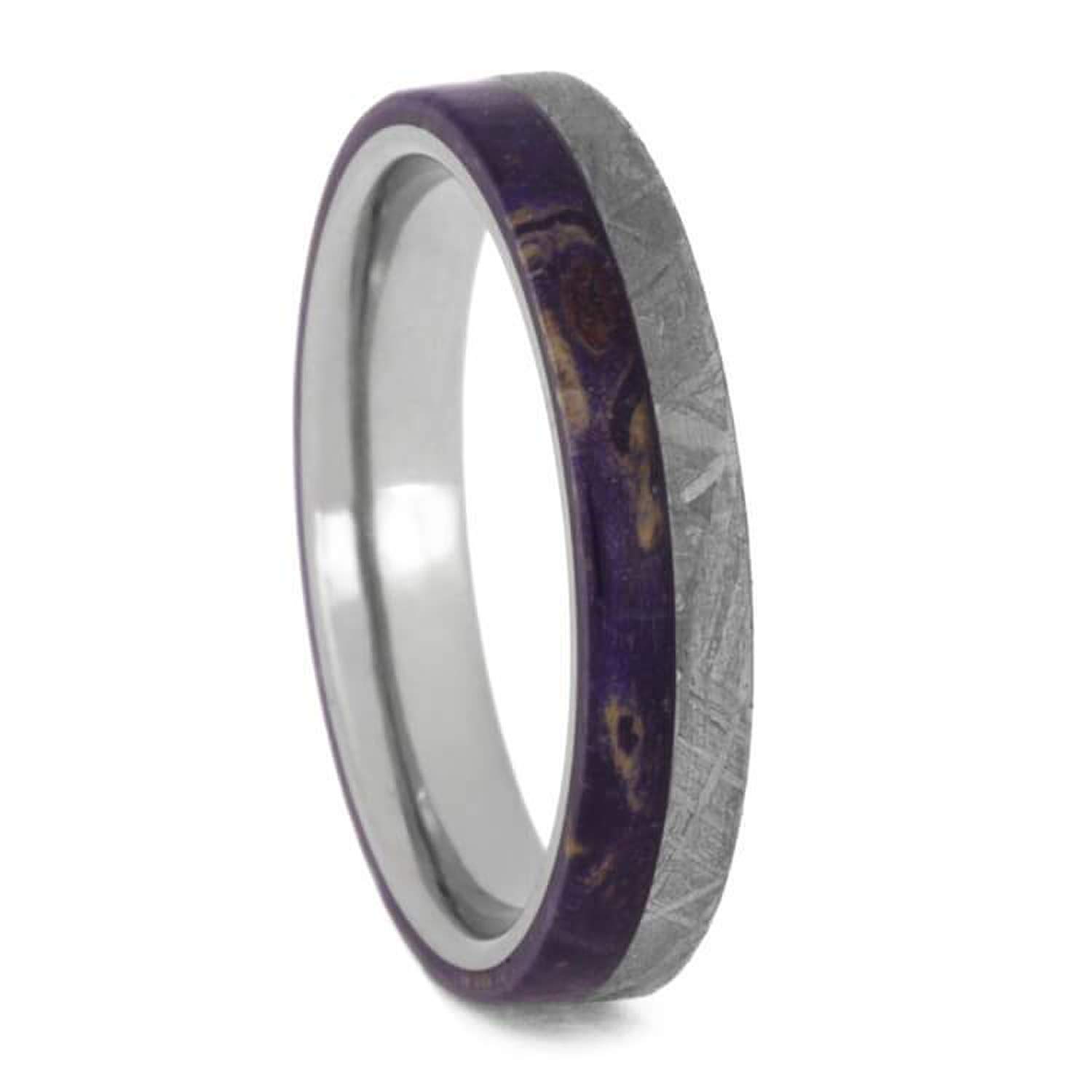 Gibeon Meteorite, Purple Box Elder Burl Wood Comfort-Fit Titanium Wedding Ring, Size 12