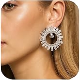 Silver Earrings for Women - Sparkly Crystal Clip On Earrings Statement Rhinestone Wedding Earring for Non Pierced Trendy Formal Prom Jewelry Gift