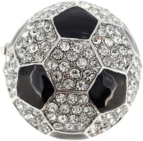 Black White Soccer Ball Crystal Pin Brooch