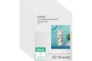Cricut Printable Waterproof Sticker Set, 20 White Sheets (8.5" x 11") - Compatible with Inkjet Printers - For Joy Xtra, Explore, & Maker Machines