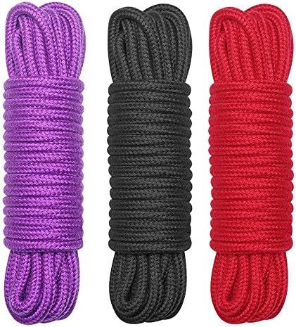 All-Purpose Soft Cotton Rope - 32 Feet Length,1/3-Inch Diameter (Red,Black,Purple,Pack of 3)