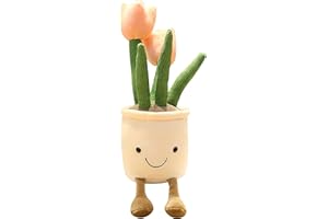 WUZHOU Tulip Plush Toy, 13.7" Flower Pot Stuffed Plushie Pillow Decoration, Soft Fluffy Toy Succulent Plants Friend Throw Pillow, Multicolor (Pink-Tulip)