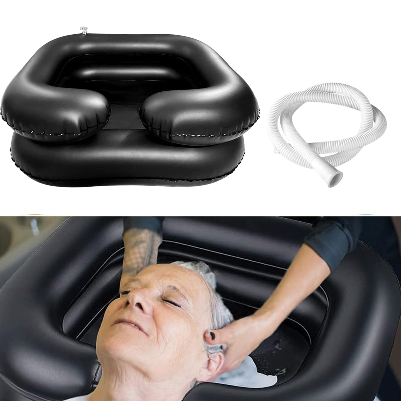 Yetaha Hair Washing Basin, Portable Inflatable Shampoo Basin, Large Inflatable Basin for Washing Hair in Bed for Elderly, Disabled, Handicapped and Injured in Travel (Black)