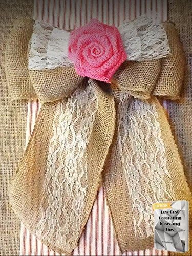 Burlap Lace Flower Pew Bow YOU CUSTOMIZE COLOR Chair Sash Tie Wedding Reception + free eBook by YourLuckyDecor