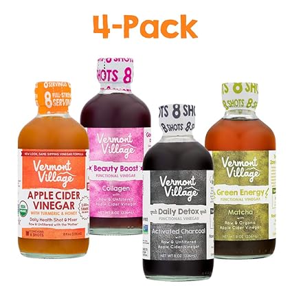 Four Pack Vermont Village Organic Apple Cider Functional Vinegar Sampler Pack